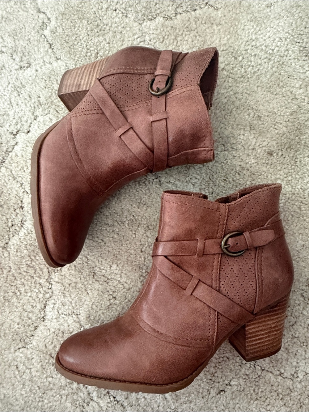 BareTraps Rust Brown Suede Ankle Booties with Buckle Strap